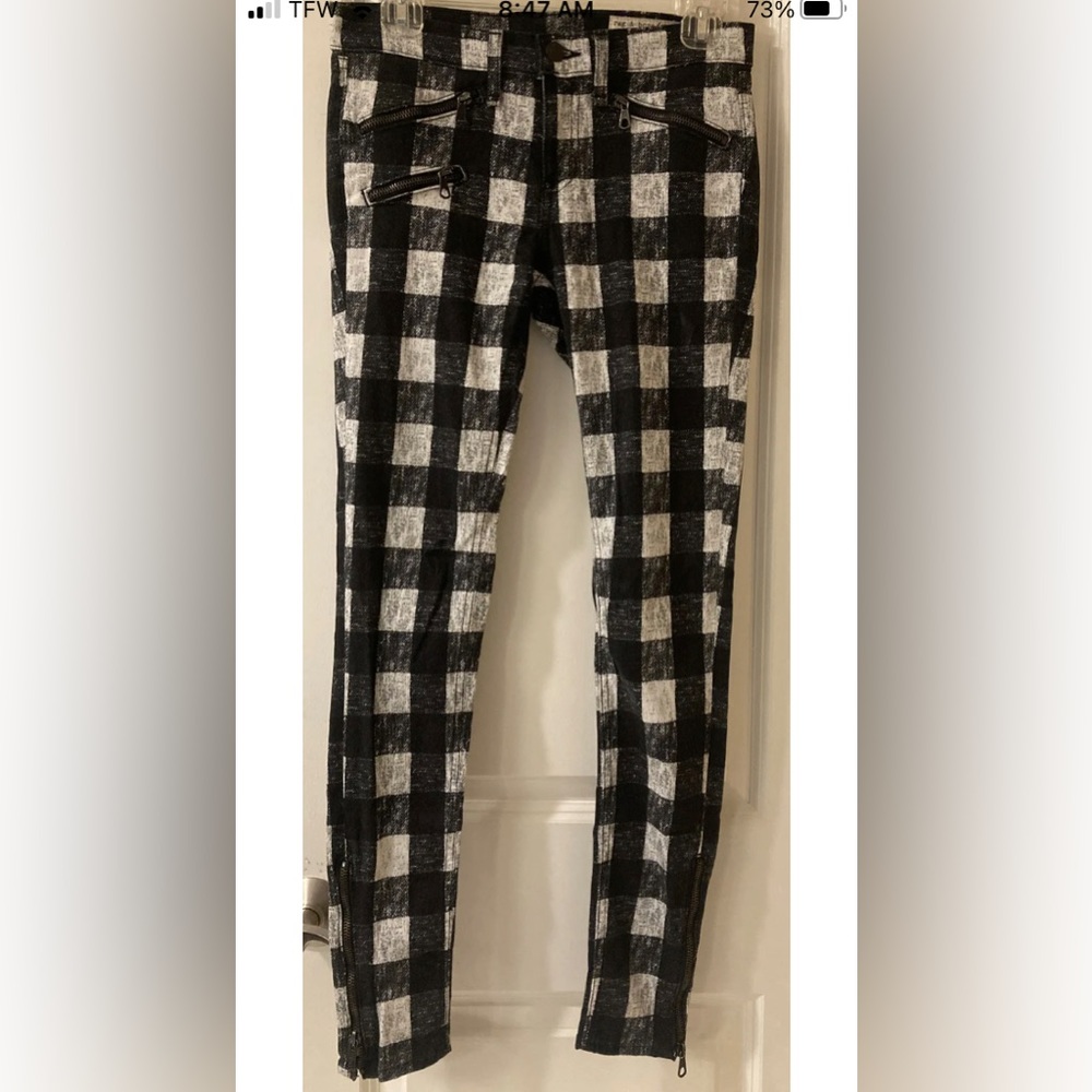 Rag & Bone Size 26 Black White Buffalo Check Flannel Skinny Pants Zippers Tencel